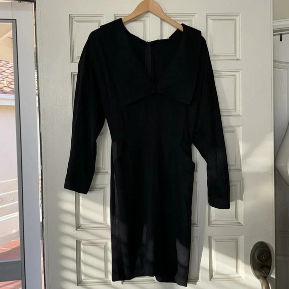 Vintage tuxedo style black dress size 42 or about a us 6 wool - Picture 5 of 16